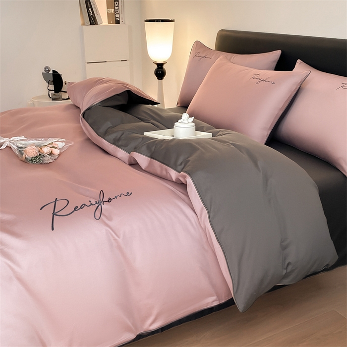 91家纺网 家纺一手货源 找家纺 慕色家纺 2024新款全棉刺绣轻奢系列单被套 轻奢-豆沙+深灰