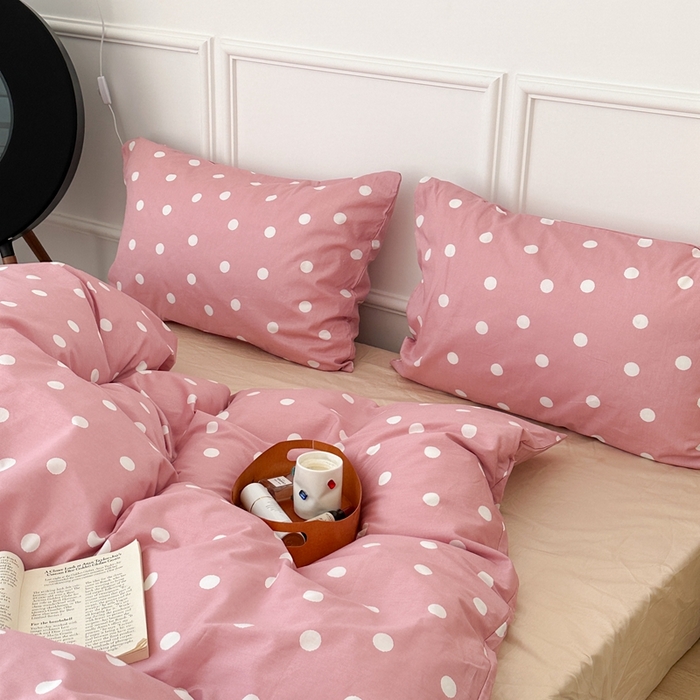 91家纺网 家纺一手货源 找家纺 昔可家纺 2024新款复古波点系列四件套 枚粉波点