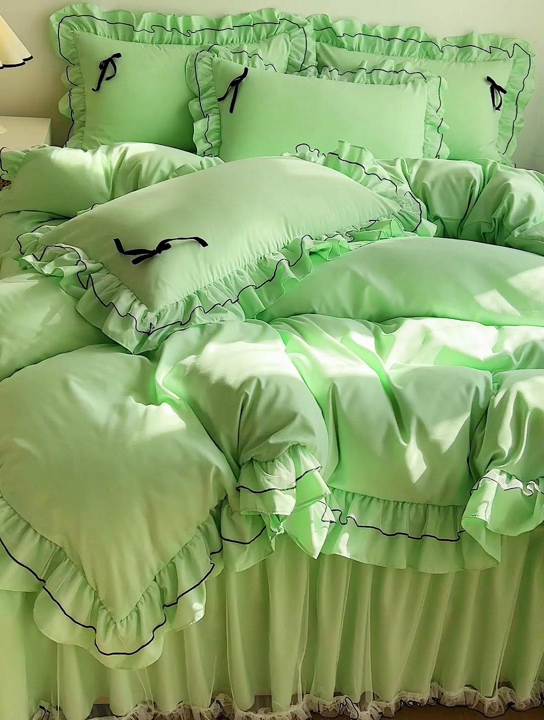 91家纺网 家纺一手货源 找家纺 言熙居 2024新款网纱花边韩版床裙款四件套 小仙女绿