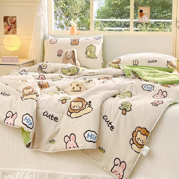 91家纺网 家纺一手货源 找家纺 寐居家纺 2024新款水洗棉小花边夏被 恐龙家族