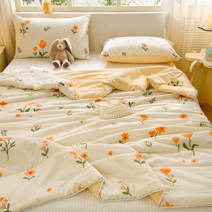 91家纺网 家纺一手货源 找家纺 寐居家纺 2024新款水洗棉小花边夏被 恋语