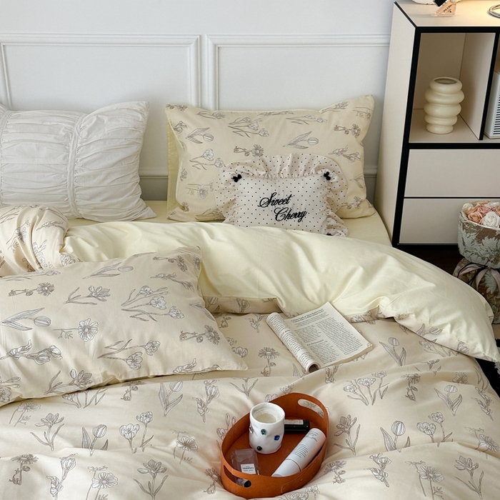 91家纺网 家纺一手货源 找家纺 昔可家纺 2024新款中古系列花四件套 新款水墨素描