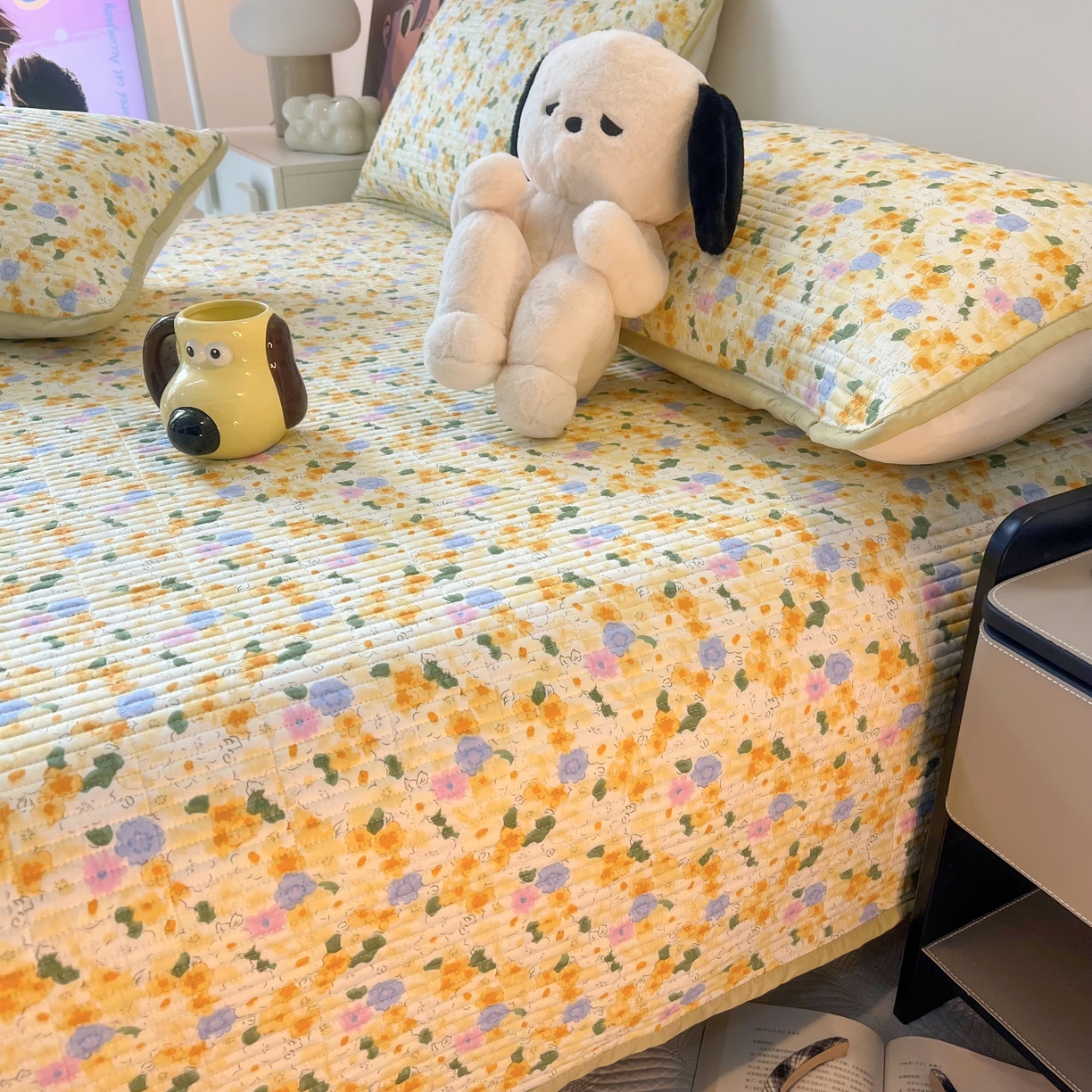 91家纺网 家纺一手货源 找家纺 HL原创 2024新款全棉印花床盖 小黄花