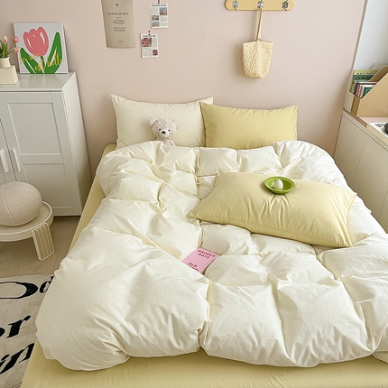 91家纺网 家纺一手货源 找家纺 寐居家纺 2024新款INS风全棉撞色单品四件套 ins风-奶油黄