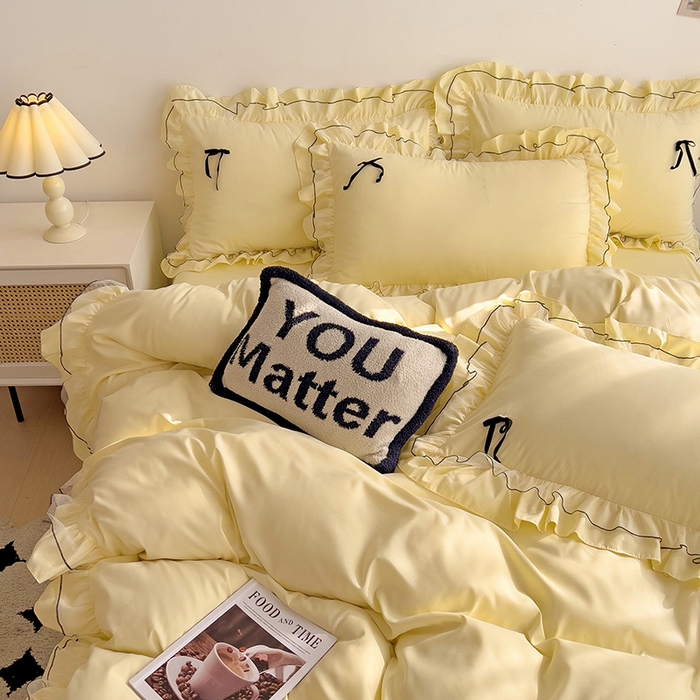 91家纺网 家纺一手货源 找家纺 言熙居 2024新款网纱花边韩版床裙款四件套 小仙女黄