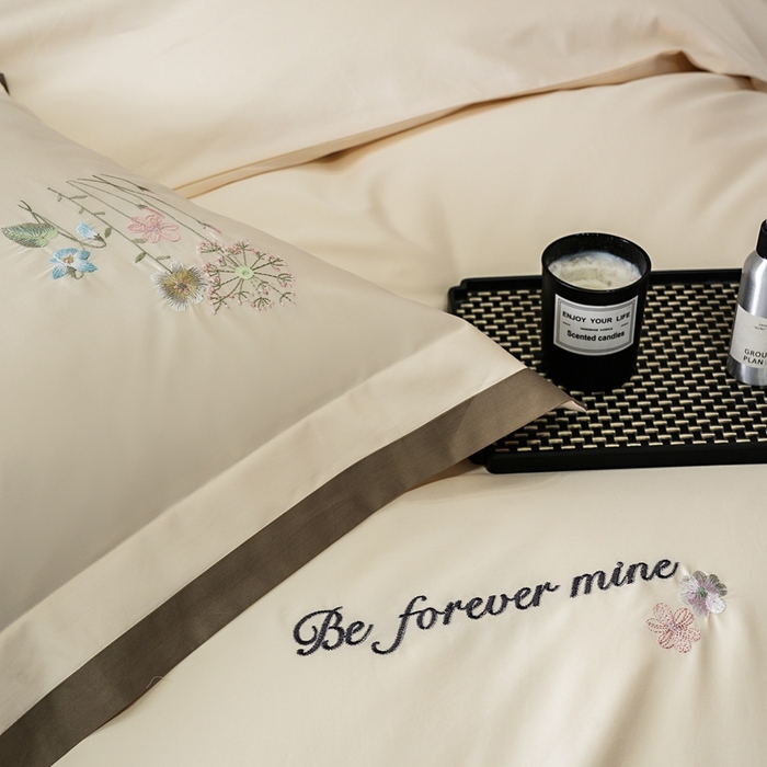 91家纺网 家纺一手货源 找家纺 （总）云胡 2024新款50s双股长绒棉宽边刺绣四件套-小花园