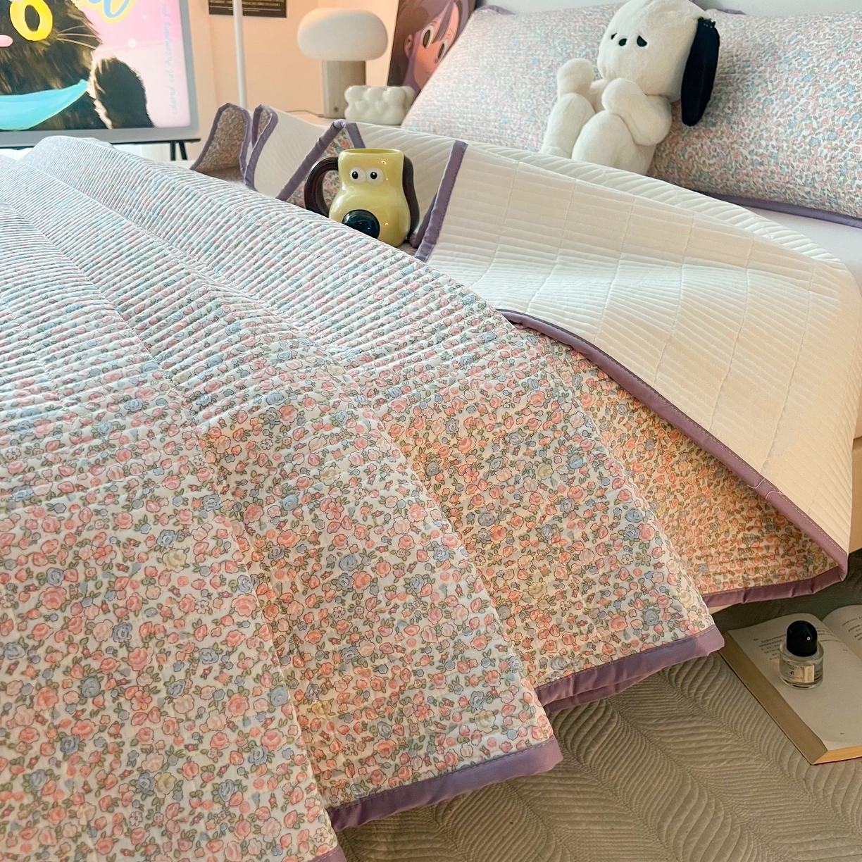 91家纺网 家纺一手货源 找家纺 HL原创 2024新款全棉印花床盖 温馨小花