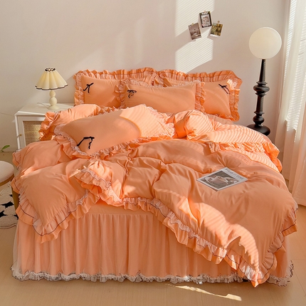 言熙居 2024新款网纱花边韩版床裙款四件套 小仙女橘