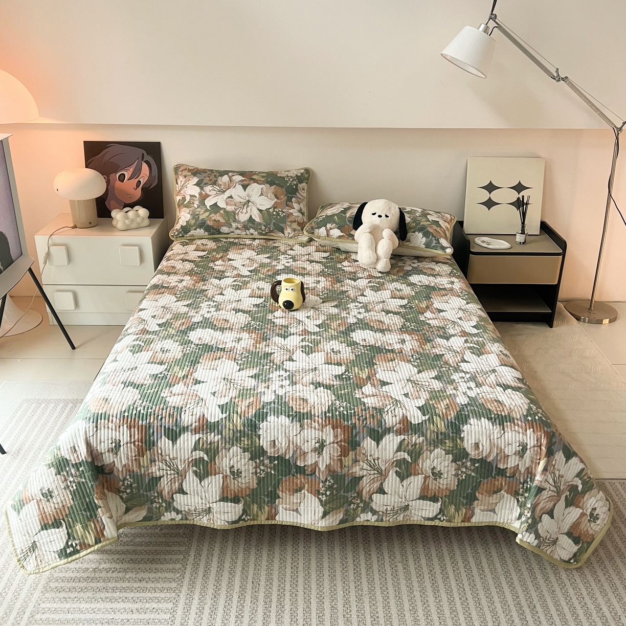 91家纺网 家纺一手货源 找家纺 HL原创 2024新款全棉印花床盖 绿百合