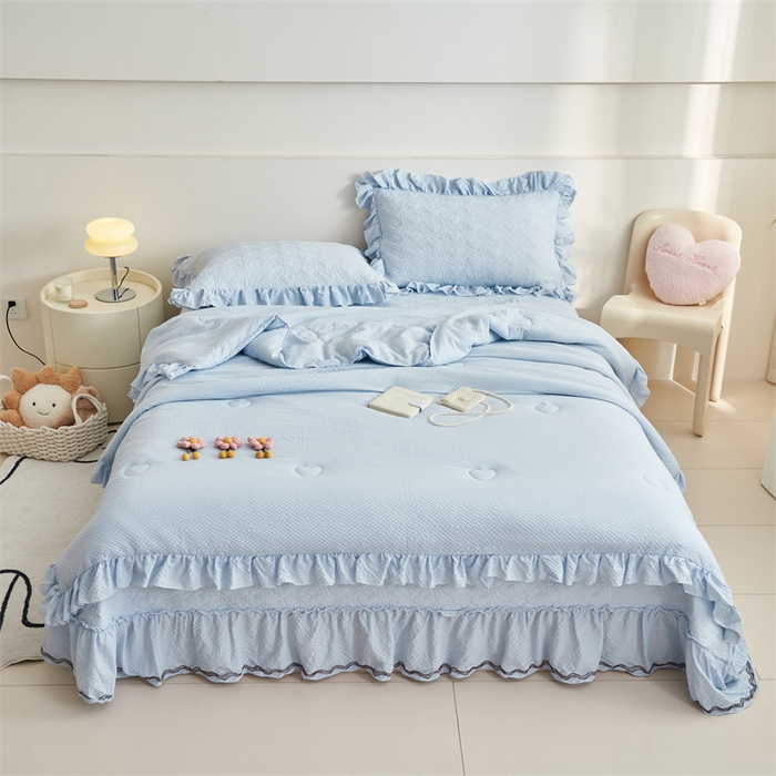 91家纺网 家纺一手货源 找家纺 恒爱 2024新款泡泡公主床盖款夏被四件套 泡泡公主-天空蓝