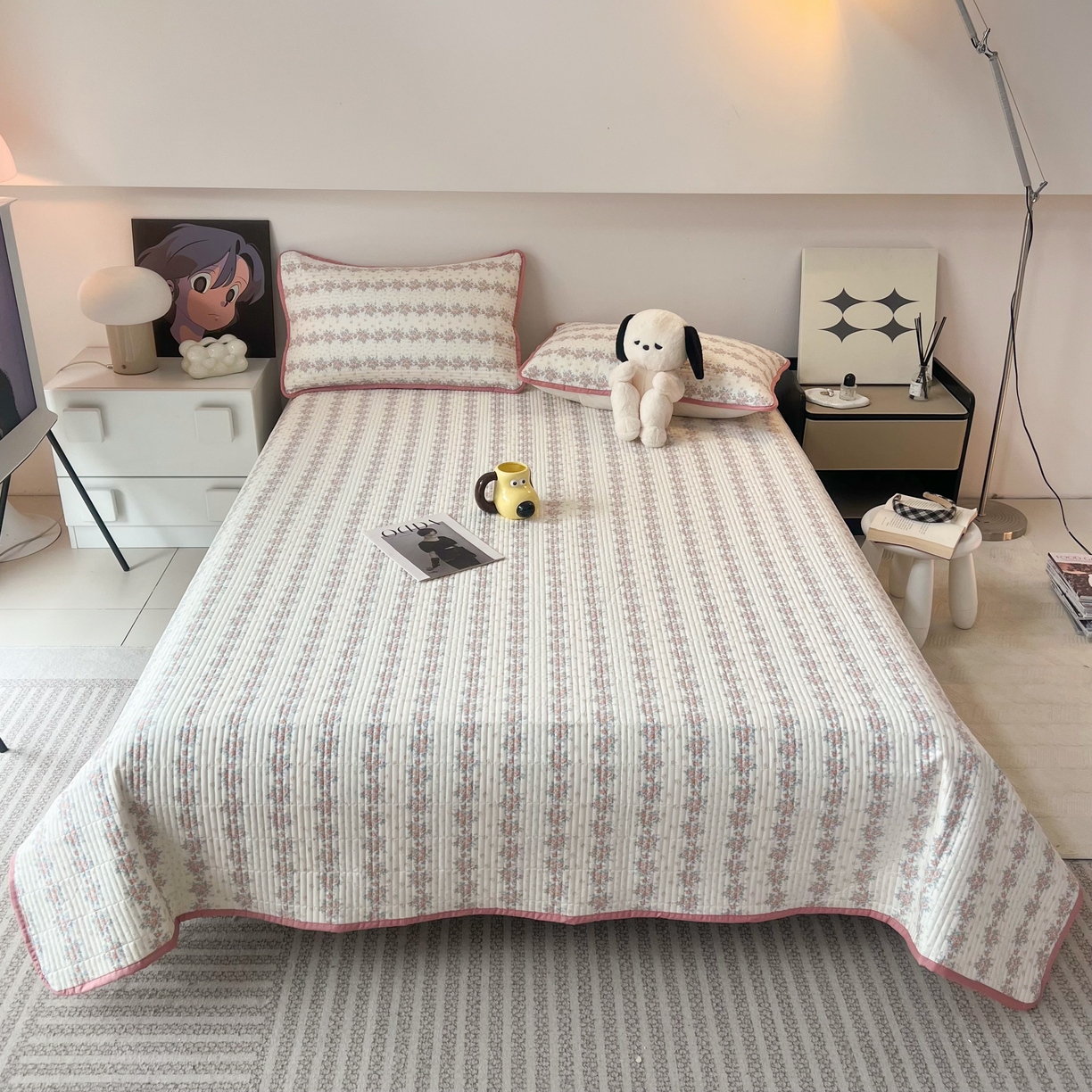 91家纺网 家纺一手货源 找家纺 HL原创 2024新款全棉印花床盖 粉色小花