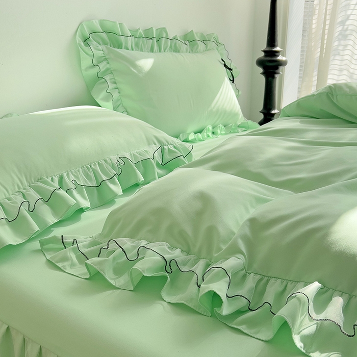 91家纺网 家纺一手货源 找家纺 言熙居 2024新款网纱花边韩版床裙款四件套 小仙女绿