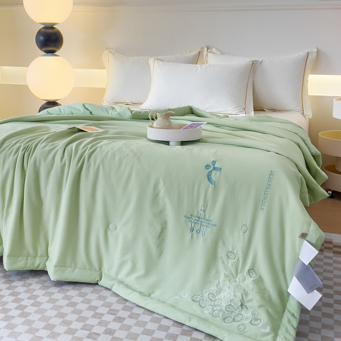 91家纺网 家纺一手货源 找家纺 优姿家纺 2024新款提花泡泡棉刺绣大豆抗菌夏被 薄荷绿