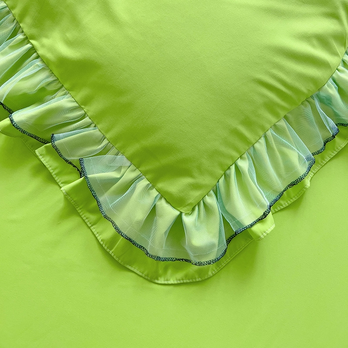 91家纺网 家纺一手货源 找家纺 言熙居 2024新款网纱花边韩版床裙款四件套 小仙女荧光绿