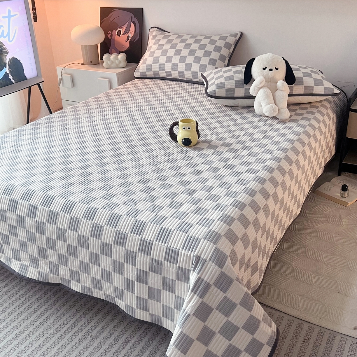 91家纺网 家纺一手货源 找家纺 HL原创 2024新款全棉印花床盖 雅灰