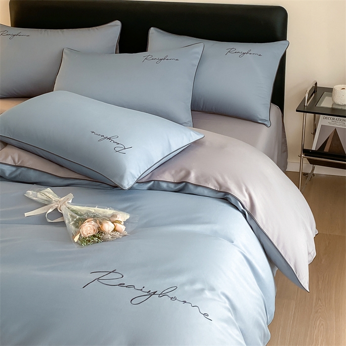 91家纺网 家纺一手货源 找家纺 慕色家纺 2024新款全棉刺绣轻奢系列单被套 轻奢-海青+浅灰