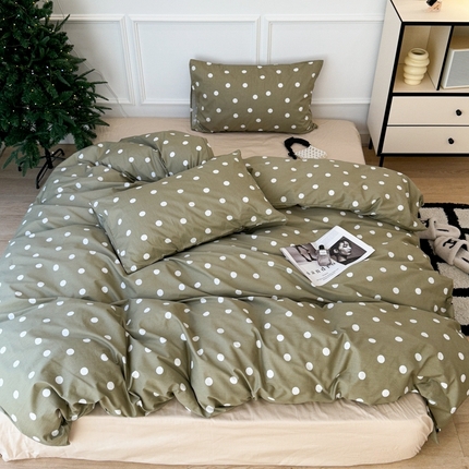 91家纺网 家纺一手货源 找家纺 昔可家纺 2024新款复古波点系列四件套 复古绿波点