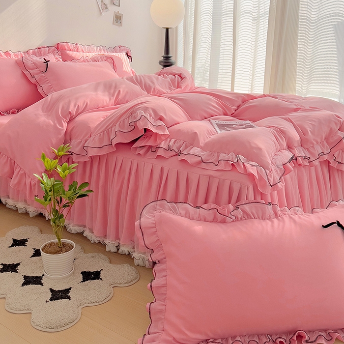 91家纺网 家纺一手货源 找家纺 言熙居 2024新款网纱花边韩版床裙款四件套 小仙女玉