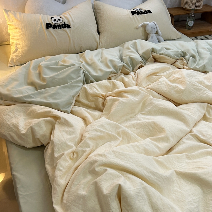 91家纺网 家纺一手货源 找家纺 优迈 2024新款直播热款超柔磨毛水洗棉毛巾绣四件套系列 熊猫