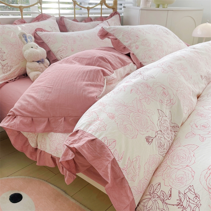 91家纺网 家纺一手货源 找家纺 漫仙阁 2024新款5A双层纱抗菌除螨四件套 韩版-花海