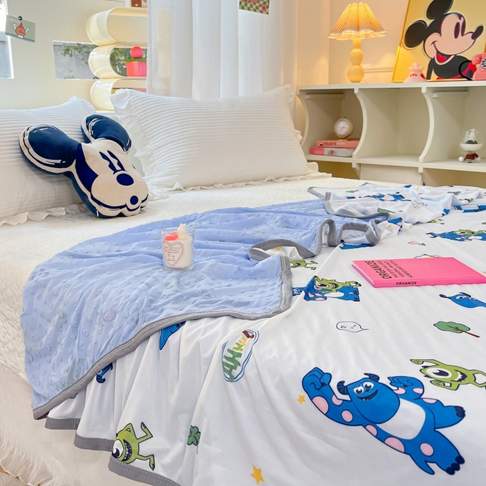 91家纺网 家纺一手货源 找家纺 大彩家居 2024新款A类迪士尼小凉皮豆豆盖毯 盖毯-怪兽大学