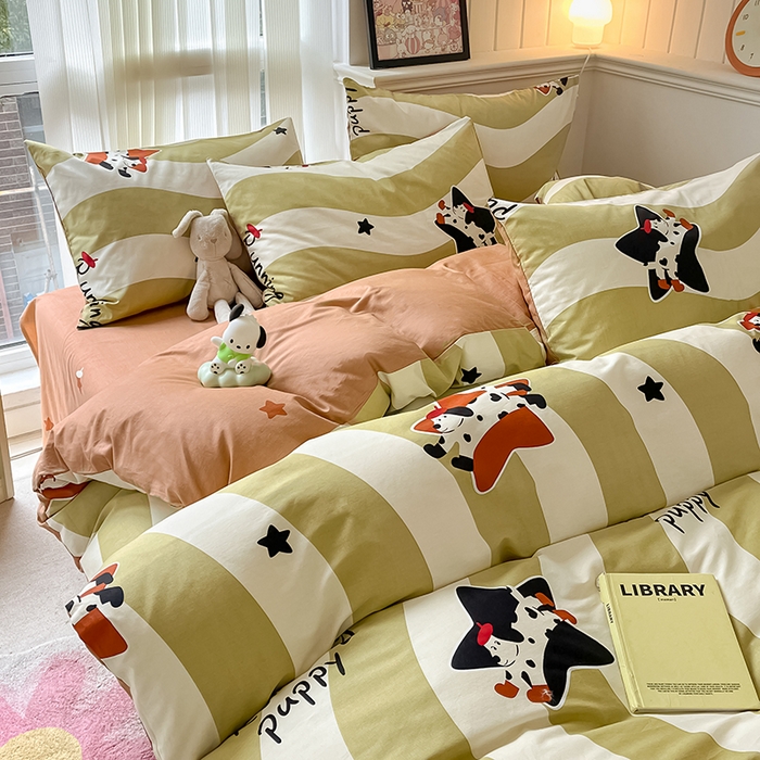 91家纺网 家纺一手货源 找家纺 顾里2024新款40支13372全棉四件套-韩风系列 星星小狗