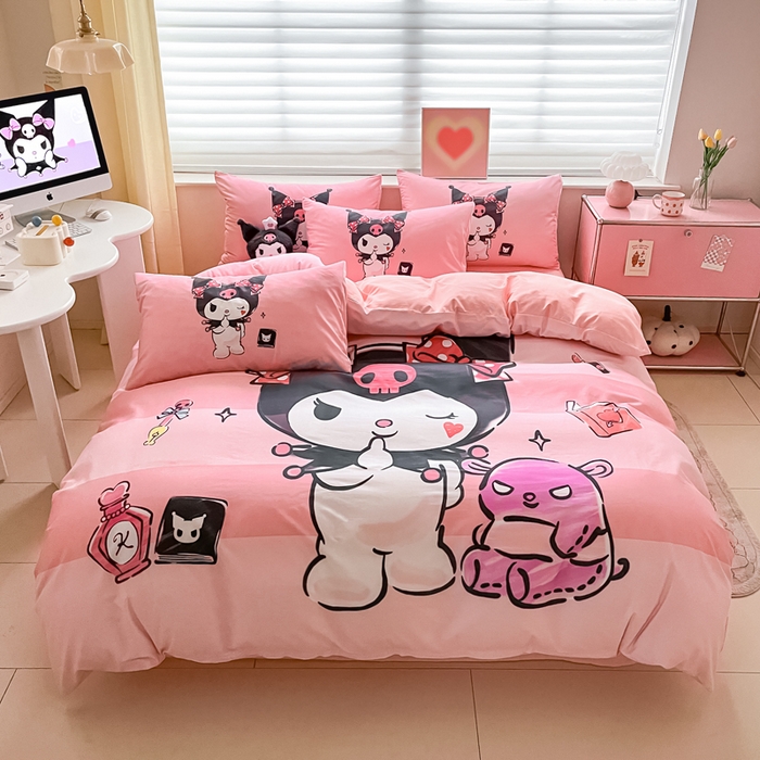 91家纺网 家纺一手货源 找家纺 金爱家 2024新款大阪全棉数码印花三丽鸥系列四件套 美妆库洛米