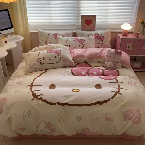 91家纺网 家纺一手货源 找家纺 （总）金爱家 2024新款大阪全棉数码印花三丽鸥系列四件套