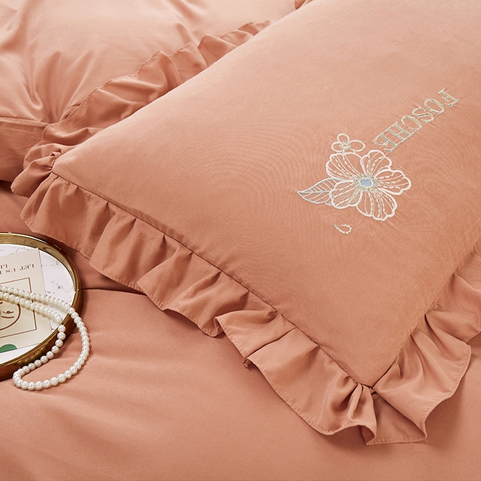 91家纺网 家纺一手货源 找家纺 （总）苏木年华 2024新款春光里系列韩版荷叶边刺绣加大床单四件套