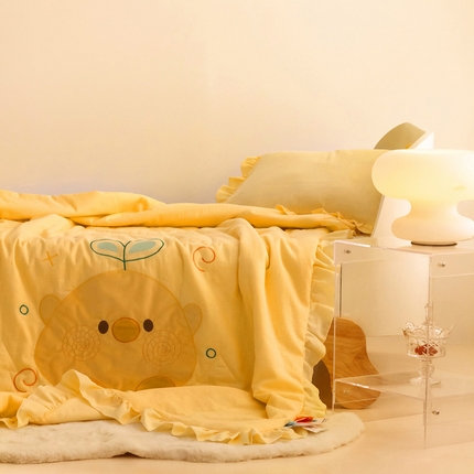 喜多兔儿童家纺 2024新款小轻柔纱布纯棉双层纱空调被 黄色Q小鸡