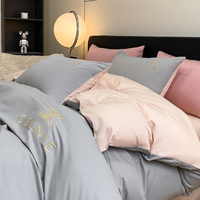 91家纺网 家纺一手货源 找家纺 2024新款60s全棉刺绣四件套--凯琳娜系列 凯琳娜-椰子灰粉