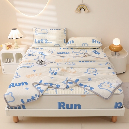 91家纺网 家纺一手货源 找家纺 康纳利 2024新款印花床笠款乳胶凉席乳胶席子 线条兔-包边款