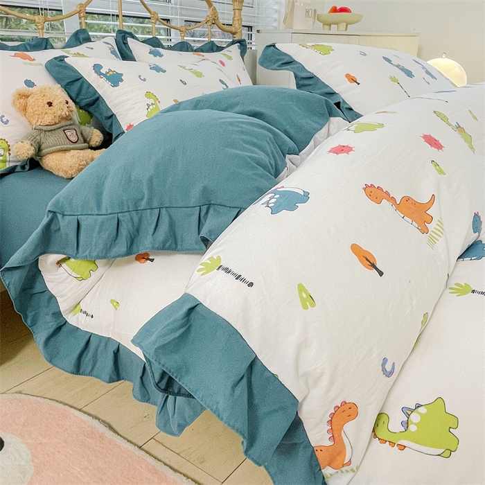 91家纺网 家纺一手货源 找家纺 漫仙阁 2024新款5A双层纱抗菌除螨四件套 韩版-看恐龙