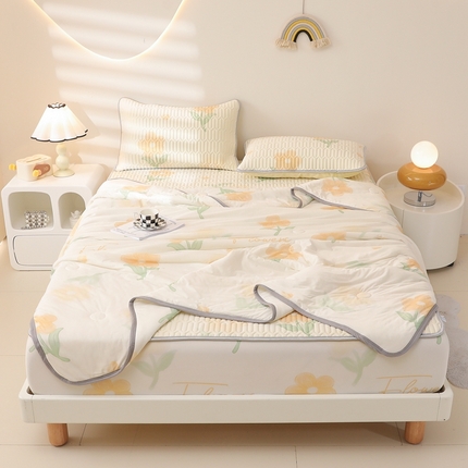 91家纺网 家纺一手货源 找家纺 康纳利 2024新款印花床笠款乳胶凉席乳胶席子 春之韵-橙-包边款