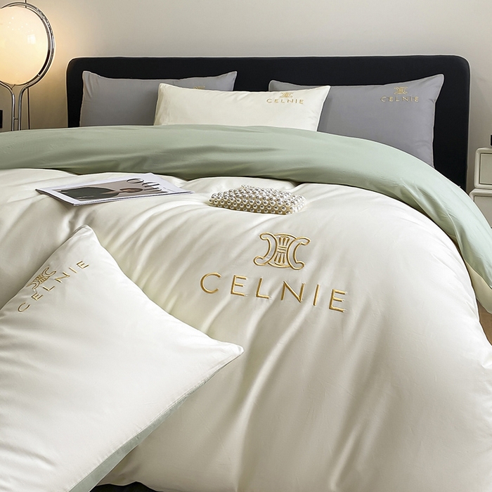 91家纺网 家纺一手货源 找家纺 2024新款60s全棉刺绣四件套--凯琳娜系列 凯琳娜-奶白绿