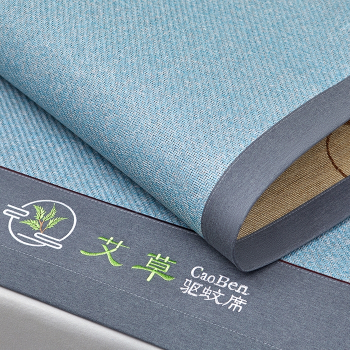 91家纺网 家纺一手货源 找家纺 青雅席业 2025新款绣花双面艾草印尼藤双面席 水晶绿