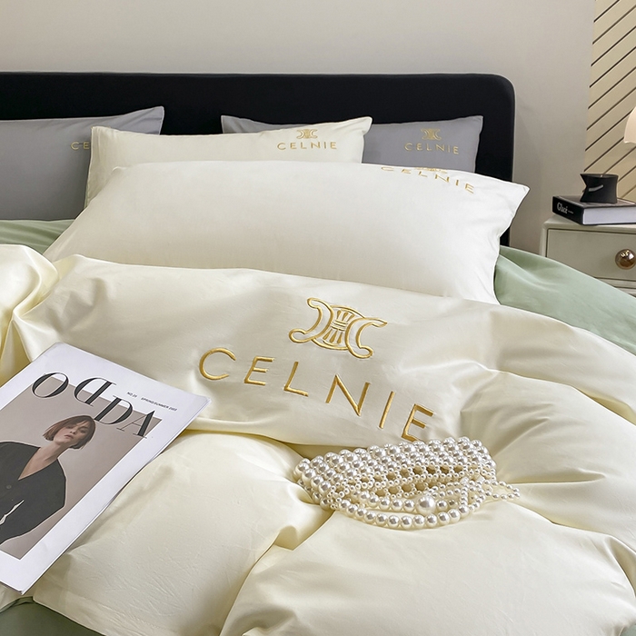 91家纺网 家纺一手货源 找家纺 2024新款60s全棉刺绣四件套--凯琳娜系列 凯琳娜-奶白绿