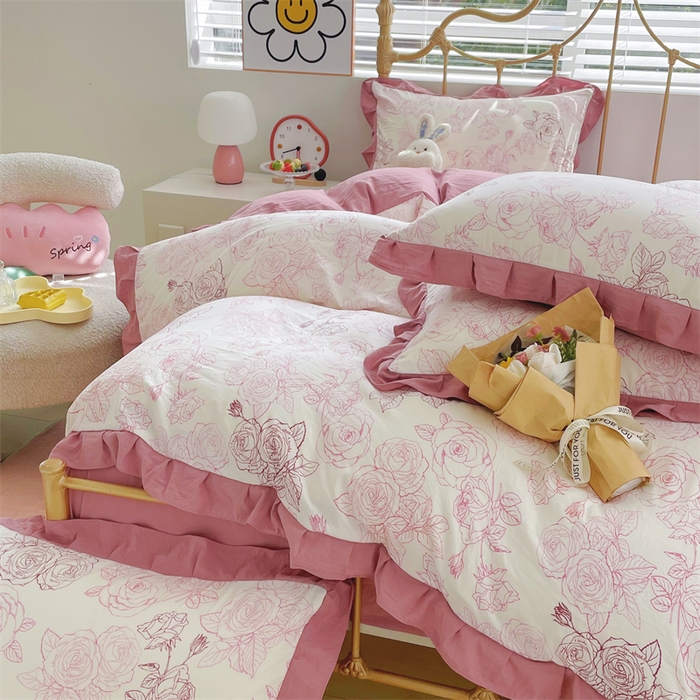 91家纺网 家纺一手货源 找家纺 漫仙阁 2024新款5A双层纱抗菌除螨四件套 韩版-花海