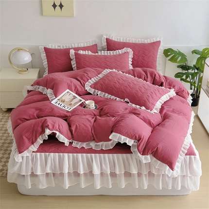 屹成 2024新款水洗棉雪纺丽莎款床笠款四件套 豆沙