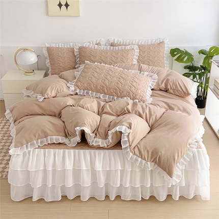 屹成 2024新款水洗棉雪纺丽莎款床裙款四件套 卡其