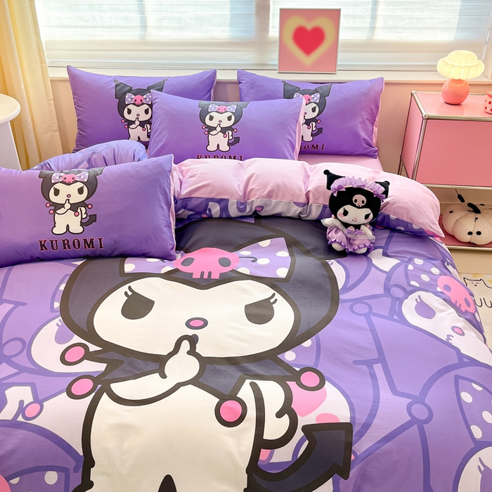 91家纺网 家纺一手货源 找家纺 金爱家 2024新款大阪全棉数码印花三丽鸥系列四件套 百变库洛米