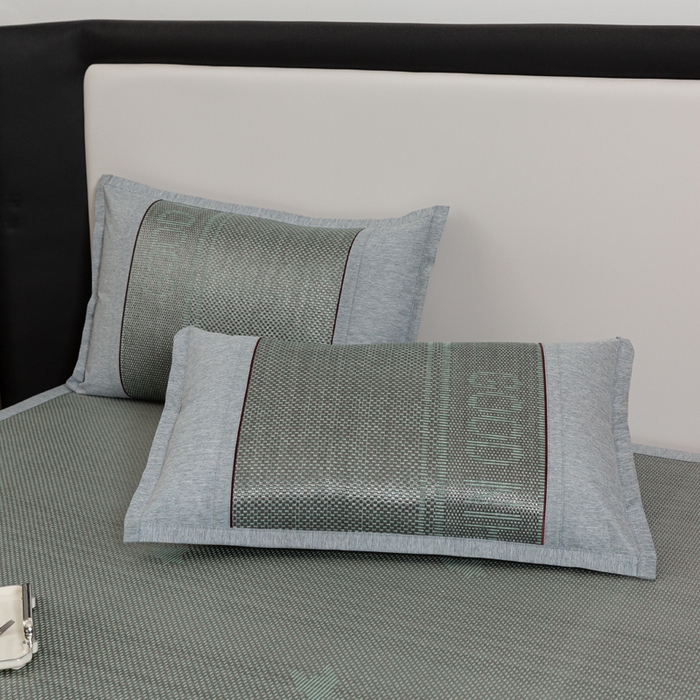 91家纺网 家纺一手货源 找家纺 青雅席业 2025新款可机洗水洗压光冰藤三件套 格调-灰绿