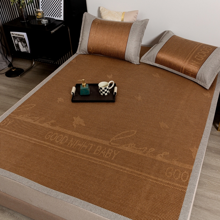 91家纺网 家纺一手货源 找家纺 青雅席业 2025新款可机洗水洗压光冰藤三件套 格调-咖