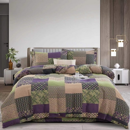 91家纺网 家纺一手货源 找家纺 双层纱家居 2024新款双层纱四件套系列（第二批）-AA纽扣款 百福紫