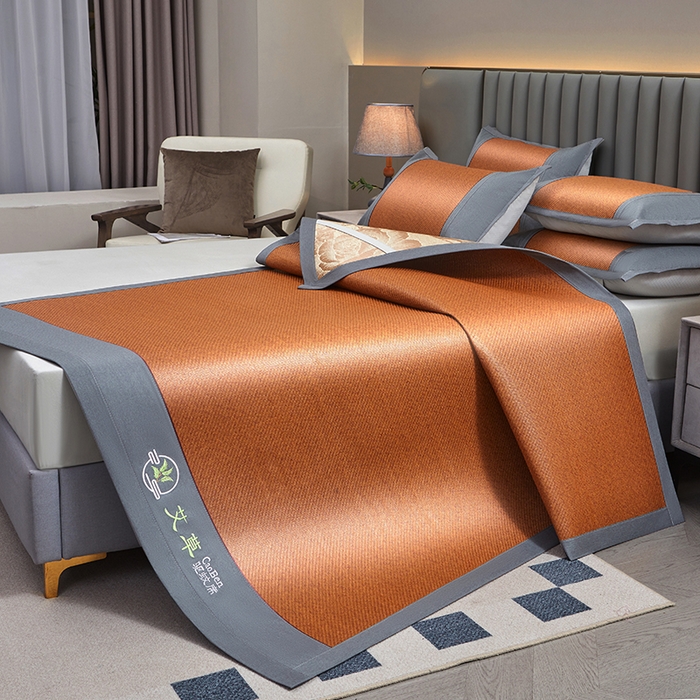 91家纺网 家纺一手货源 找家纺 青雅席业 2025新款绣花双面艾草印尼藤双面席 古典棕