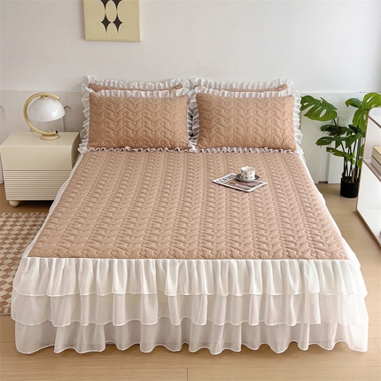 91家纺网 家纺一手货源 找家纺 屹成 2024新款水洗棉雪纺丽莎款单床裙 卡其