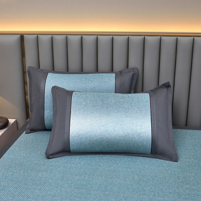 91家纺网 家纺一手货源 找家纺 青雅席业 2025新款艾草pe材质印尼藤复合三明治凉席三件套 绿