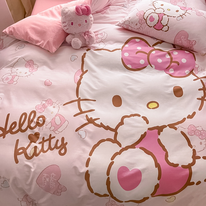 91家纺网 家纺一手货源 找家纺 金爱家 2024新款大阪全棉数码印花三丽鸥系列四件套 美美kt