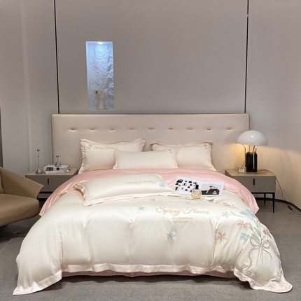 爱家 2025新款雪莲天丝刺绣四件套-春日恋曲 春日恋曲-奶昔白