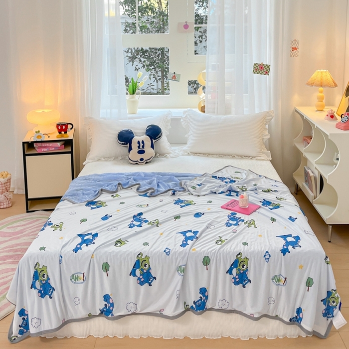 91家纺网 家纺一手货源 找家纺 大彩家居 2024新款A类迪士尼小凉皮豆豆盖毯 盖毯-怪兽大学